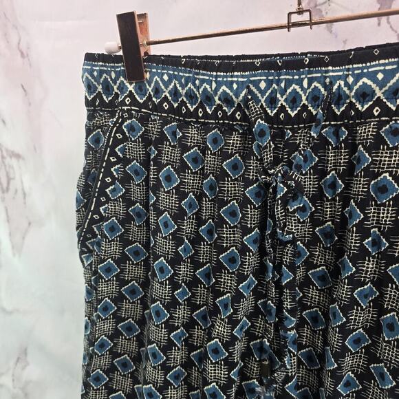 By Anthropologie Pants Womens Small Blue High Rise Pull On Crop Capri Diamond - Picture 2 of 10
